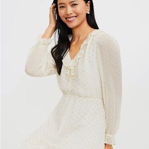 Loft Shimmer Clip Ruffle V-Neck Dress NWT